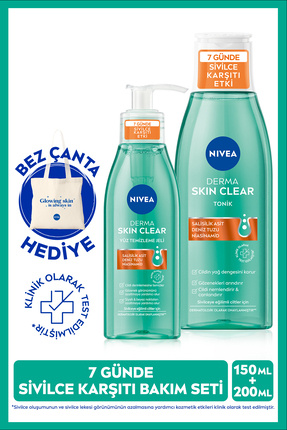 Derma Skin Clear Karşıtı Yüz Temizleme Jeli 150ml Ve Nemlendirici Tonik 200ml, Çanta Hediye Image 0