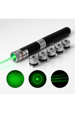 Yeşil Lazer Pointer Pilli | 100 Mw Gerçek Güç – 15 Km Etki Alanı 5 Lazer Ucu Image 0
