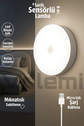 8 Led’li Hareket Sensörlü Lamba – Usb Şarjlı, Beyaz Işık Modlu Image 0