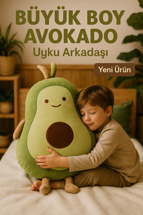Büyük Boy Avokado Peluş Uyku Arkadaşı - Uyku ve Oyun Arkadaşı, Hediyelik - 95x65 cm Yumuşak Yastık Image 0