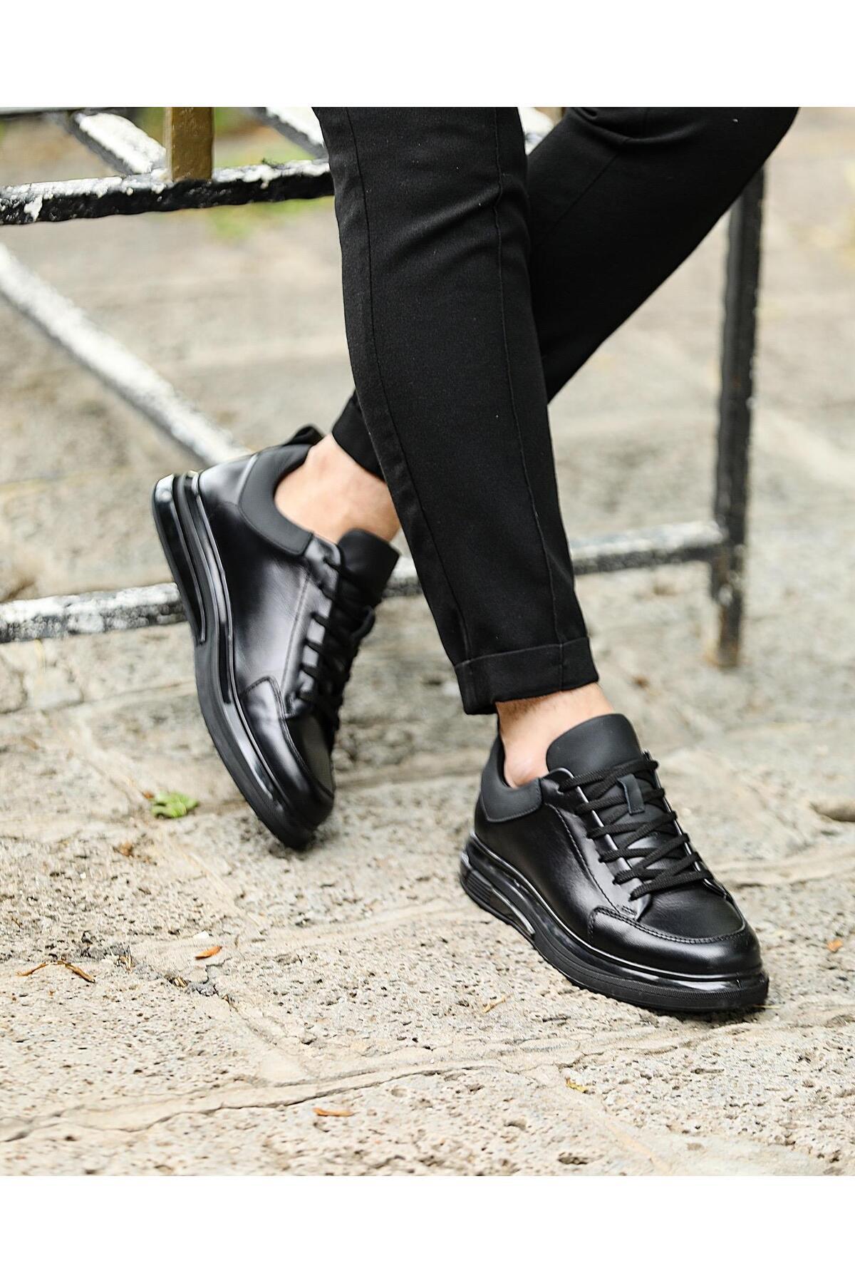 کفش کتانی مردانه چرم اصل مشکی هالدی 0145 مشکی