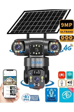 6060 9mp (3 3 3) Üç Kameralı Ultrahd 4g Güneş Enerjili Akıllı Güvenlik Kamerası Image 0