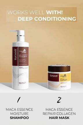 Maca Özü Onarıcı Repair Kolajen Saç Maskesi 500 ml + Maca Özü Nemlendirici Şampuan 500 ml Karsel Image 0