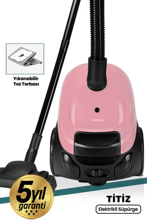 Titiz Pembe Yıkanabilir Toz Torbalı 2,5 litre Kapasiteli 5 Yıl Garantili Elektrikli Süpürge Image 0