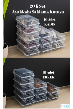 Kadın Erkek 20 Li Set Ayakkabı Saklama Kutusu 10 Adet Kadın 10 Adet Erkek Set Esmila180924.. Image 0