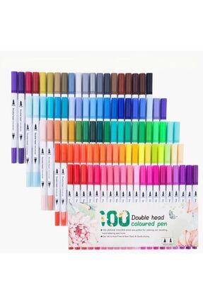Çift taraflı Fırça uçlu marker kalem seti 100lü set Image 0