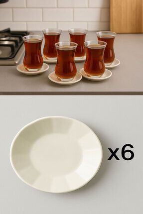 Düz Beyaz Porselen Klasik 6'lı Çay Tabağı Seti Çay Bardak Altlığı 10,5cm Image 0