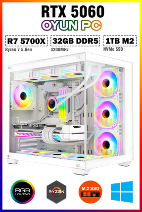 Mirage X50 Pro White Ryzen 7 5700X 32GB 1TB M.2 SSD RTX5060 Sıvı Soğutmalı Oyuncu Bilgisayarı Image 0
