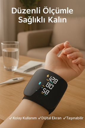 Dijital Bilekten Tansiyon Aleti – Otomatik Ölçüm, Renkli LCD Ekran, Taşınabilir ve Kolay Kullanım Image 0