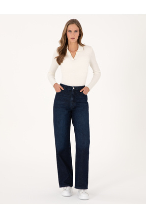 Lacivert Waist Flare Fit Jean Pantolon 50307819-VR033 Image 0