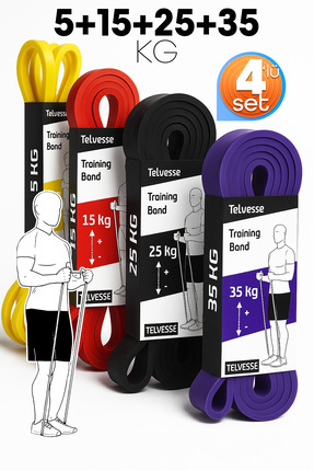 5-15-25-35 KG Direnç Bandı Seti Kas Geliştirme Lastiği Fitness Pilates Cross Training Bant 4 Sertlik Image 0