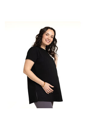 baby mom Anne Giyim Hamile Tşört Yırtmaçlı Bisiklet Yaka Kısa Kol Beyaz Image 0