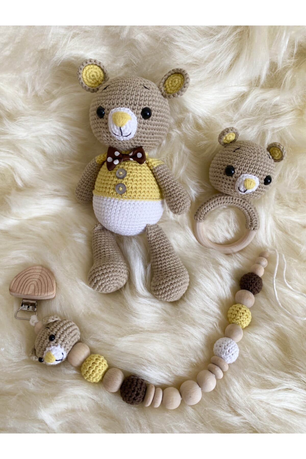 Bebe Papyonlu Ayıcık Amigurumi K Oyuncak Seti 3’lü