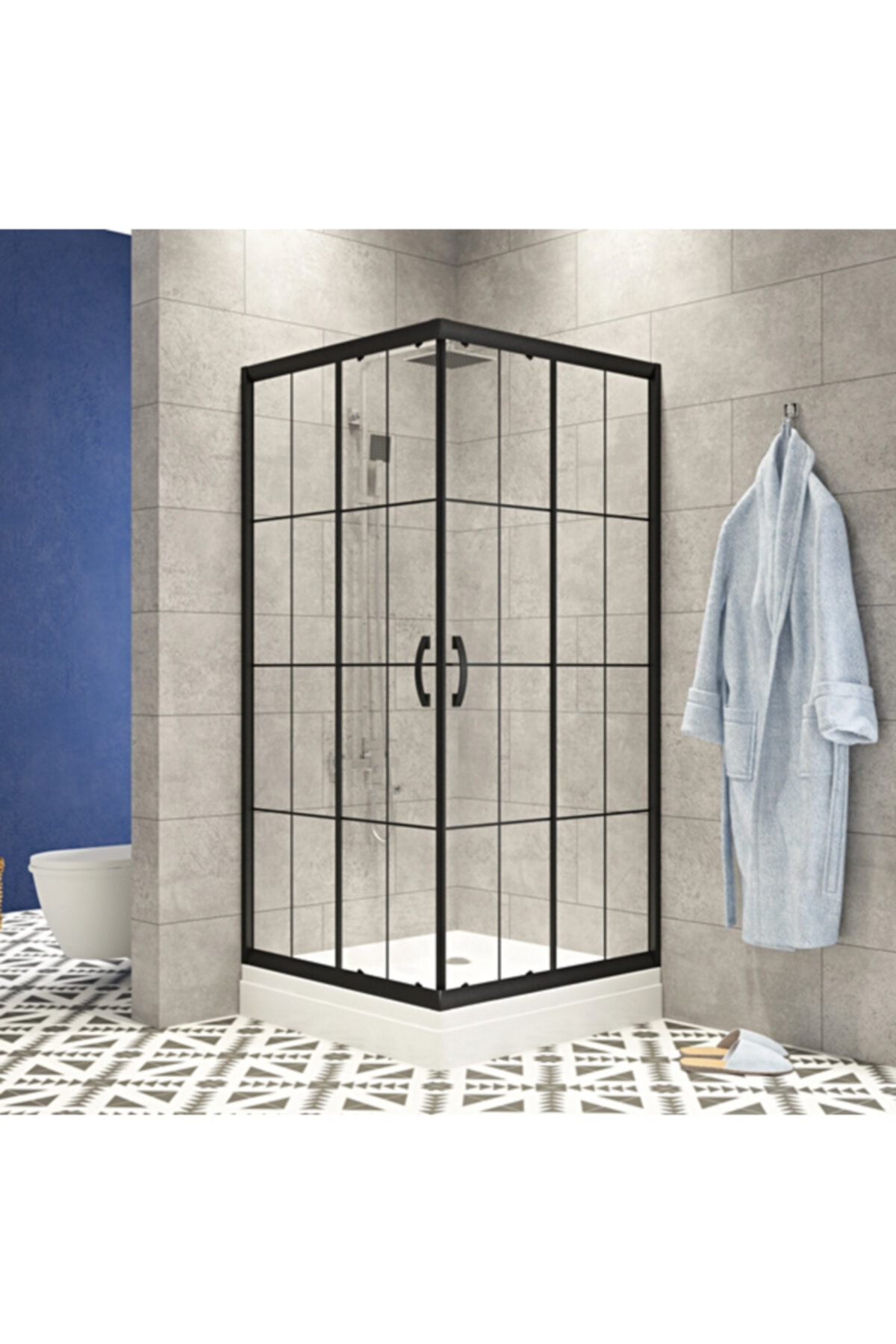 Durul Duşakabin 100x100 Kare Siyah Karolaj Cam Yükseklik 210cm