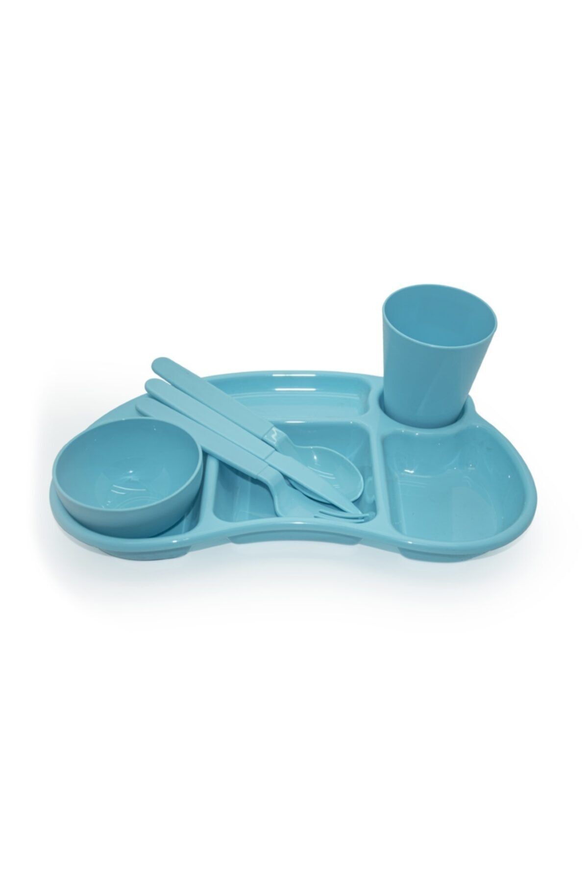Melkan Home 5 Bölmeli Kahvaltılık Tabildot Kase Bardak Çatal Bıçak Kaşık Set Turkuaz
