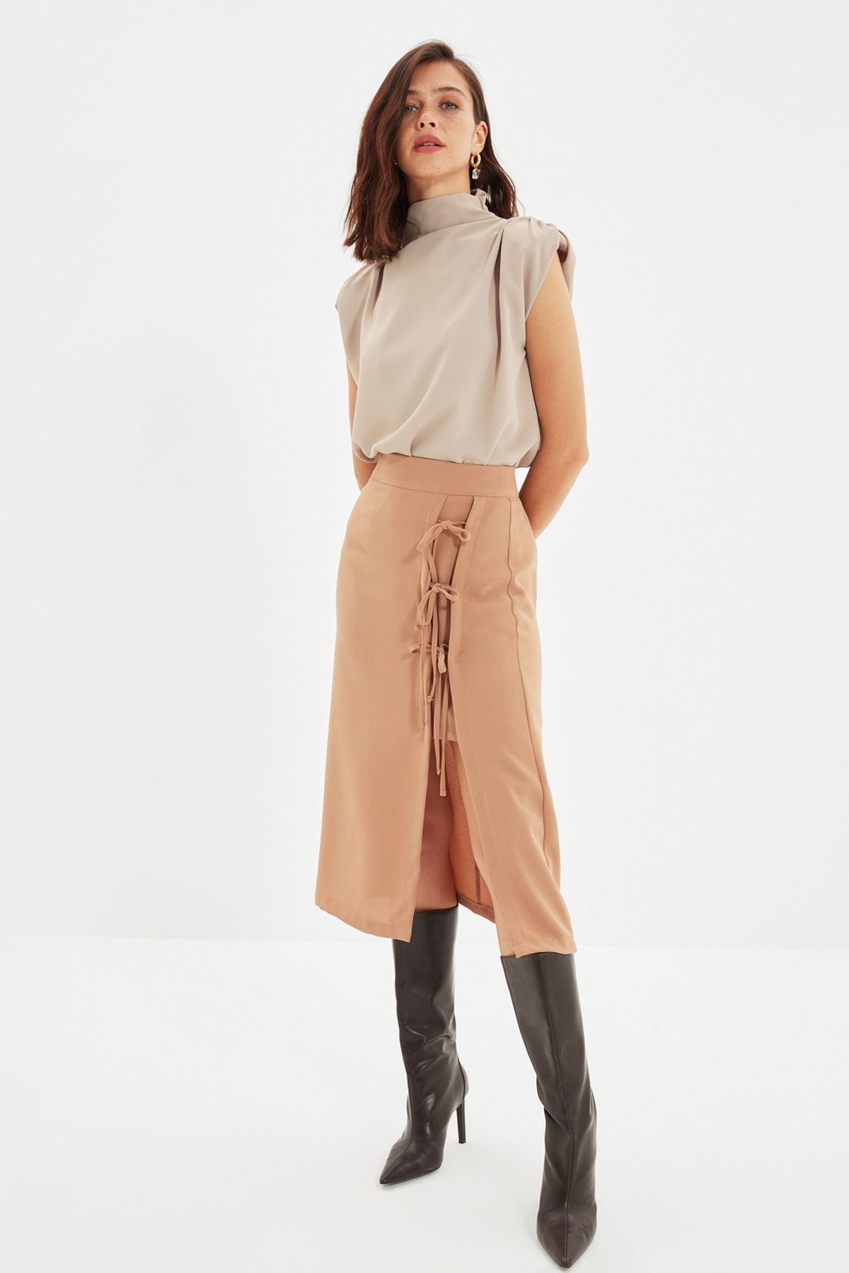 TRENDYOLMİLLA Camel Yırmaç Detaylı Etek TWOAW22ET0157