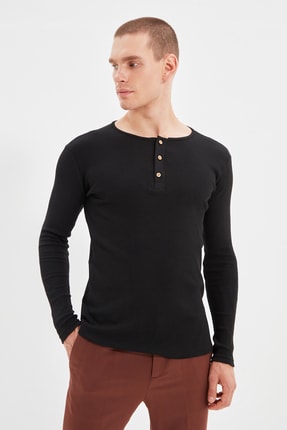 TRENDYOL MAN Siyah Erkek Uzun Kollu T-Shirt TMNAW21TS0310