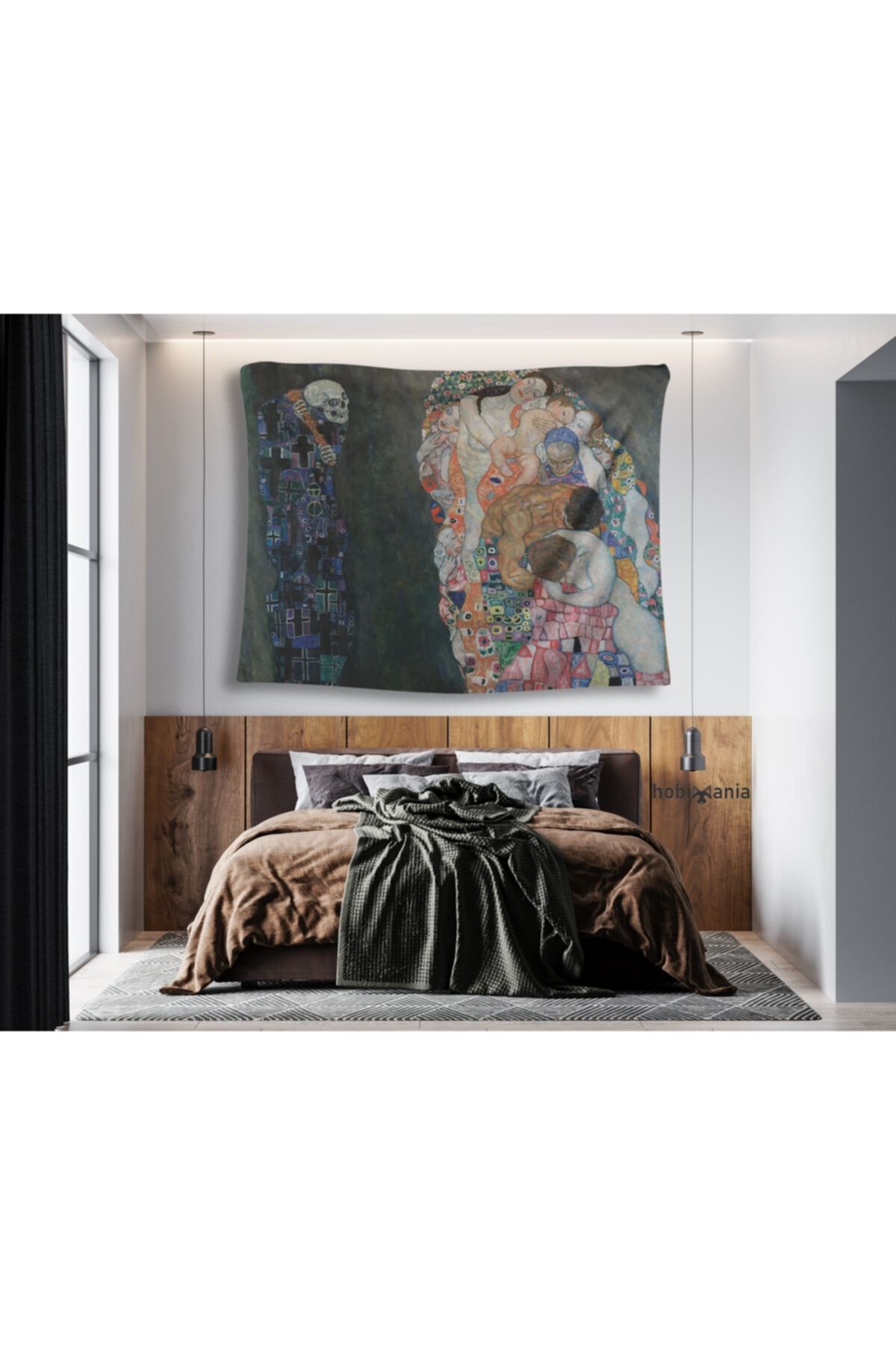 Hobimania Duvar Örtüsü Tapestry Gustav Klimt Death And Life Ölüm ve Yaşam 40x60 cm Duvar Dekorasyon Moda