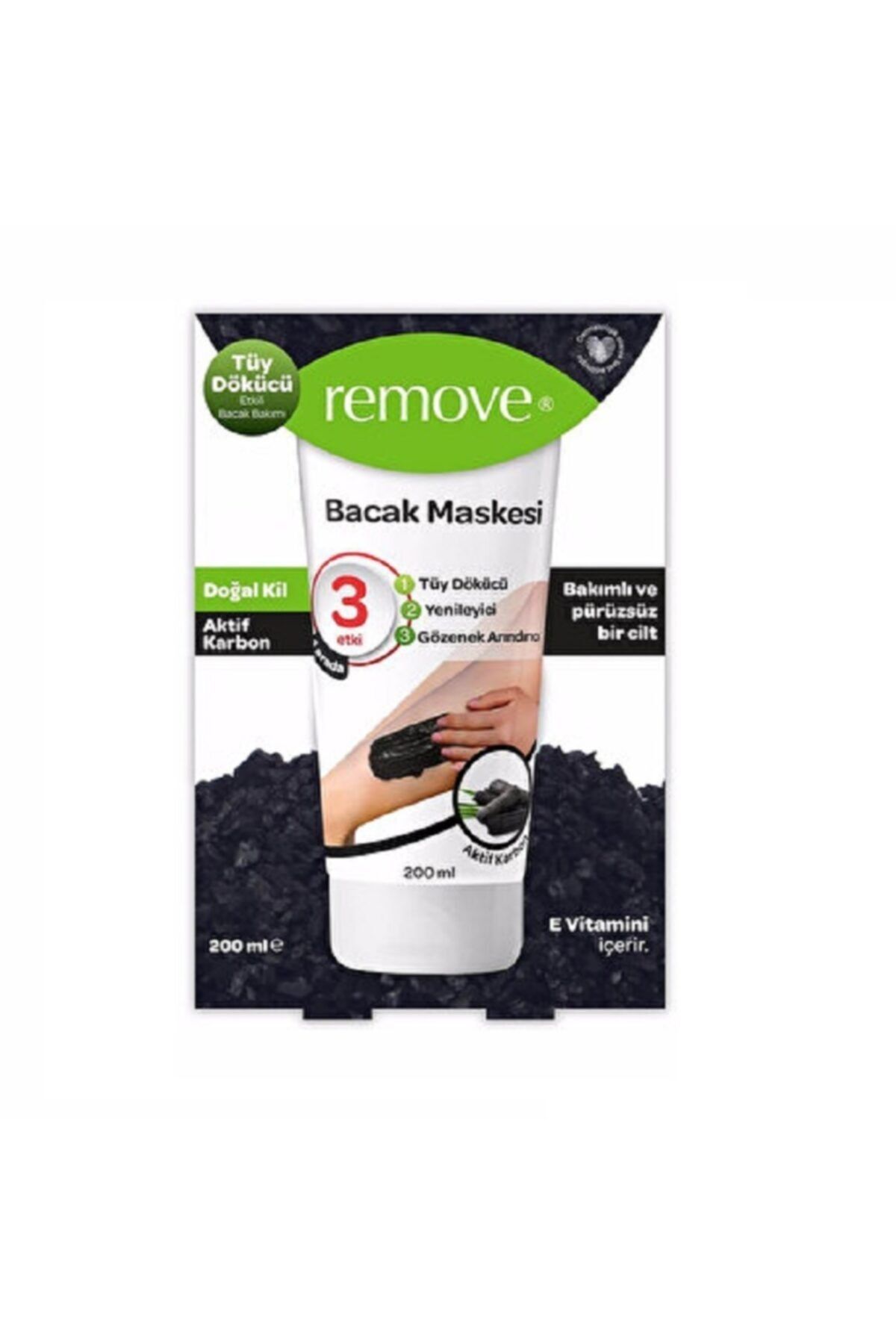 remove Tüy Dökücü Bacak Maskesi Doğal Kil ve Aktif Karbon 200 ml 8698605069472216
