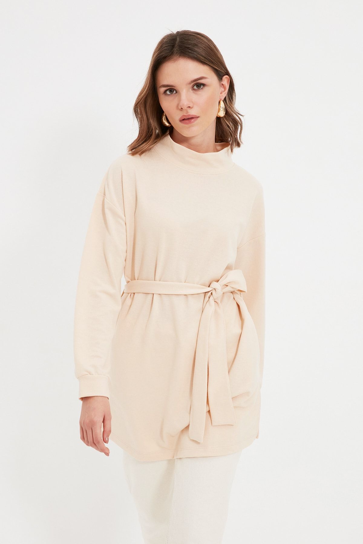 Trendyol Modest Bej Yarım Balıkçı Kuşaklı Tunik TCTAW22UK0116