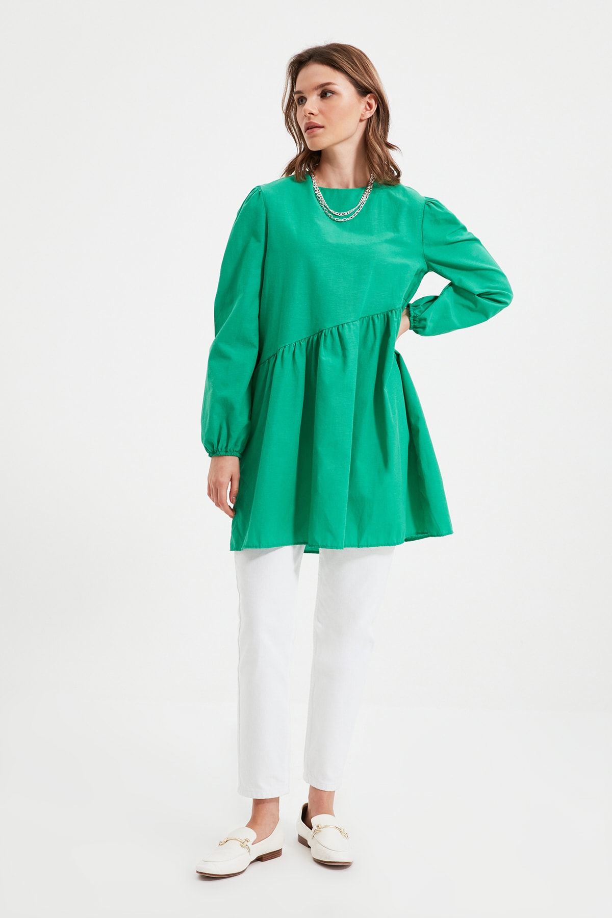 Trendyol Modest Yeşil Bisiklet Yaka Tunik TCTAW22UK0051
