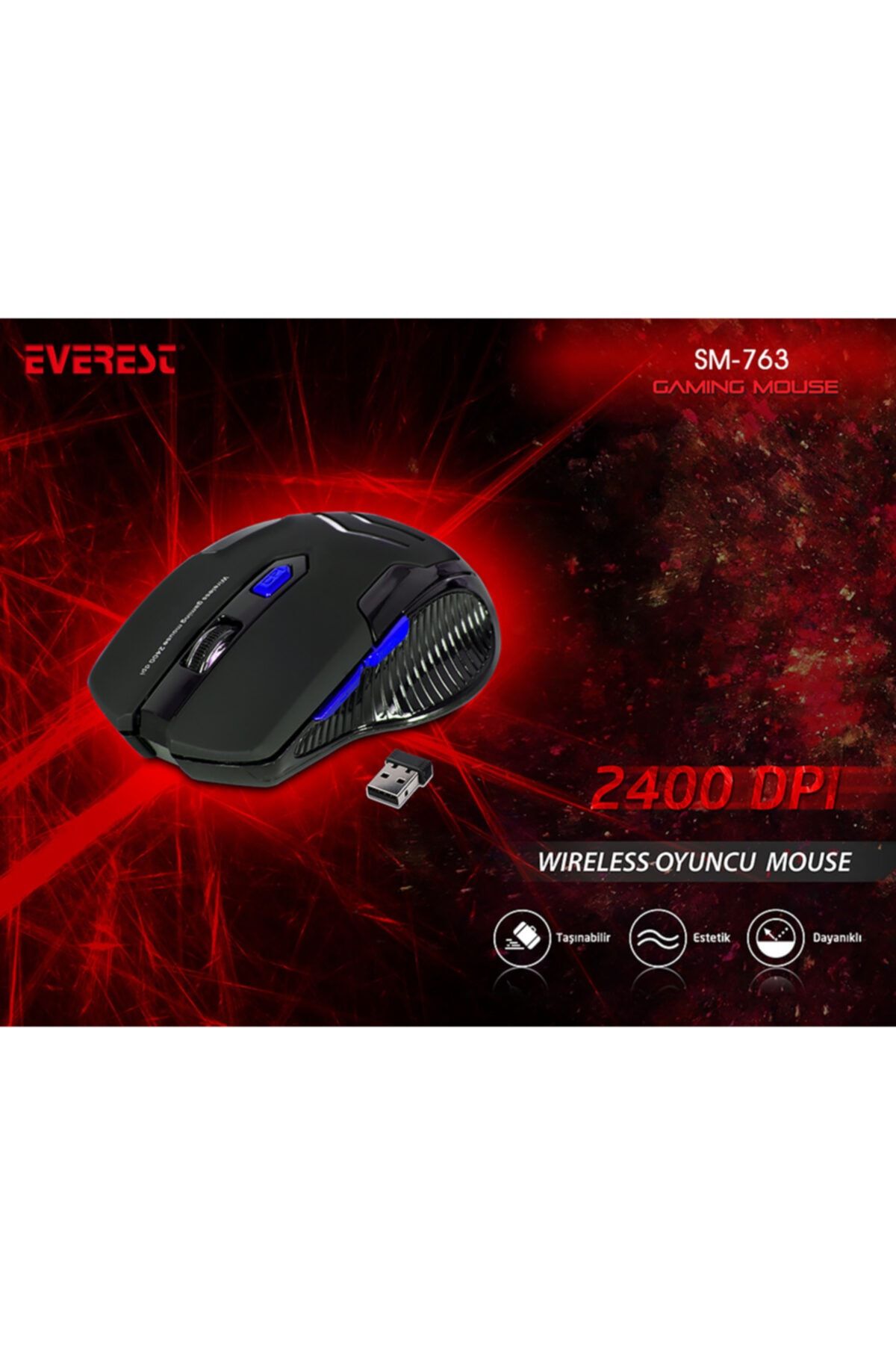 Everest Mavi 6d 2400 Dpi 2.4 Ghz Siyah Usb Oyuncu Led Aydınlatmalı Kablosuz Mouse