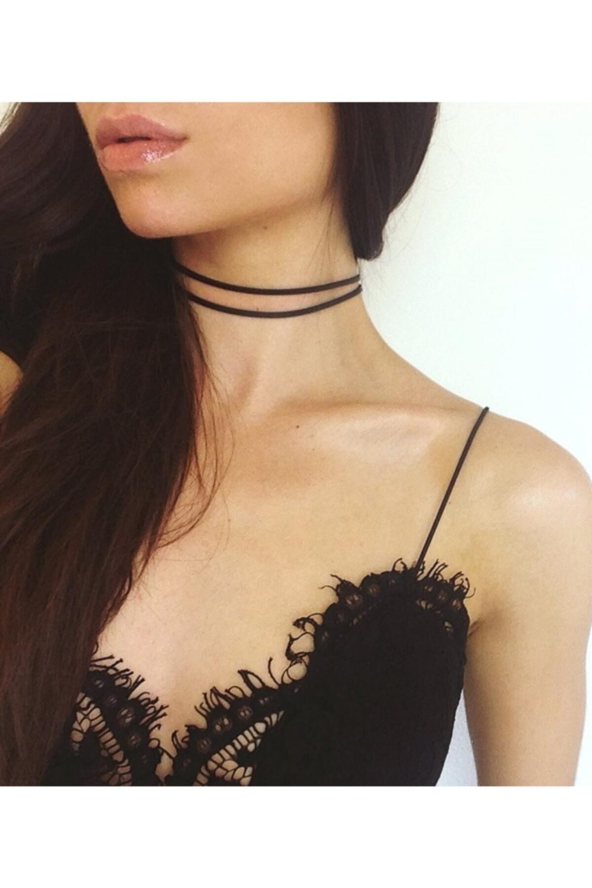 Nishstyle Ikili Birleşik Ince Kesim Siyah Kadife Choker