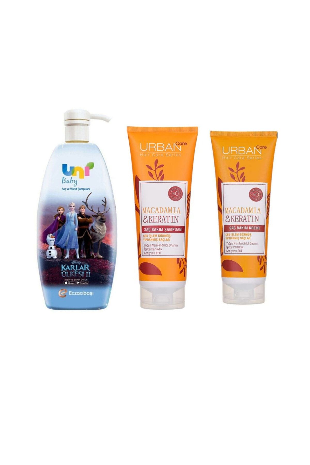 Uni Baby Frozen Bebek Şampuanı 700 Ml+makademya Yağı Içeren Saç Bakım Şampuanı 250 Ml+saç Kremi 250 Ml