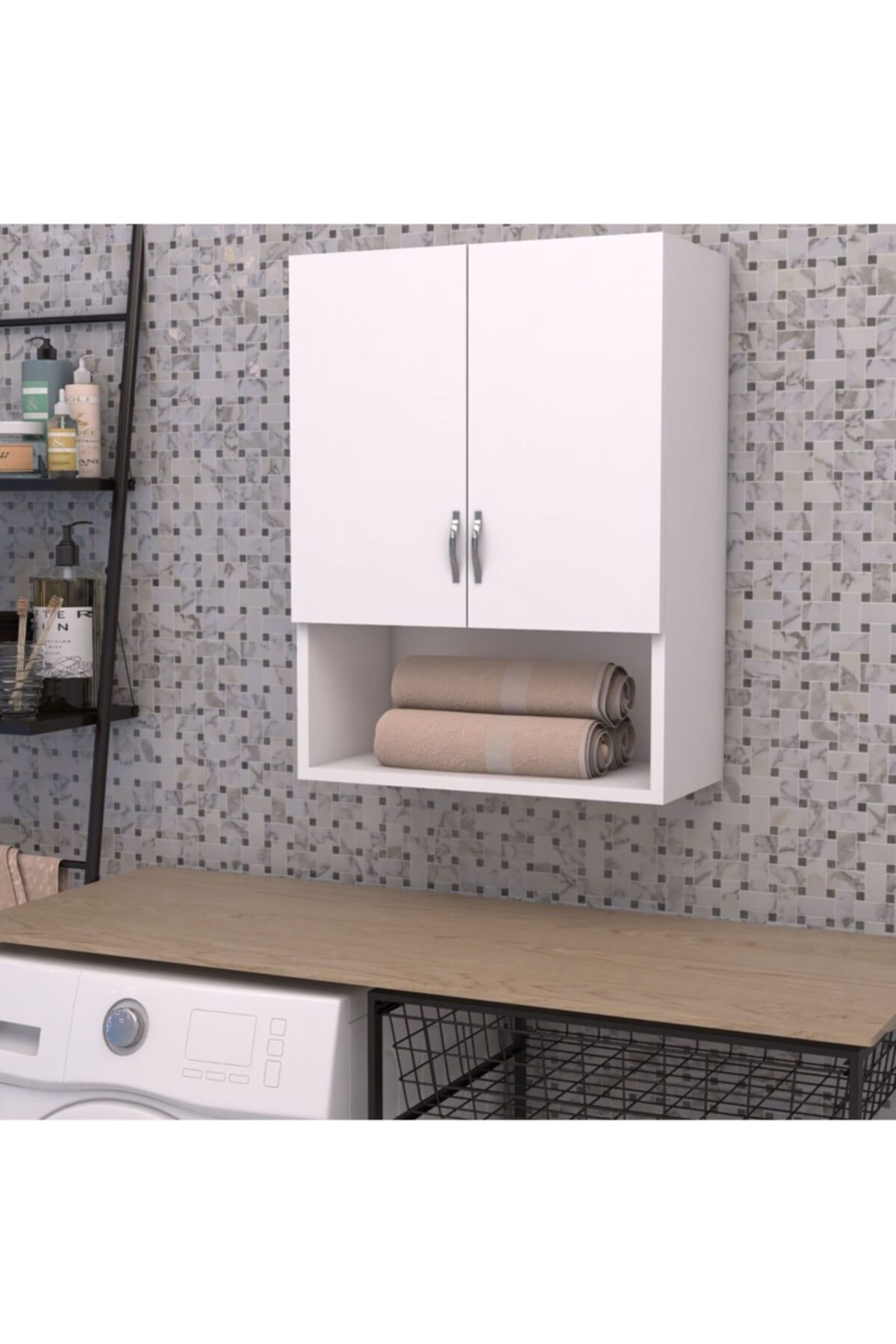 EraHome Çamaşır Makine Üstü Dolap Çok Amaçlı Banyo Dolabı