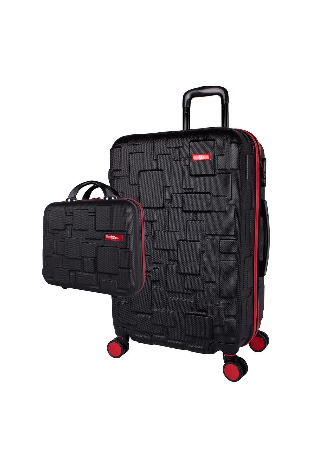 Bagacar Lego Siyah Kırmızı Büyük Boy Valiz + Makyaj Çantası