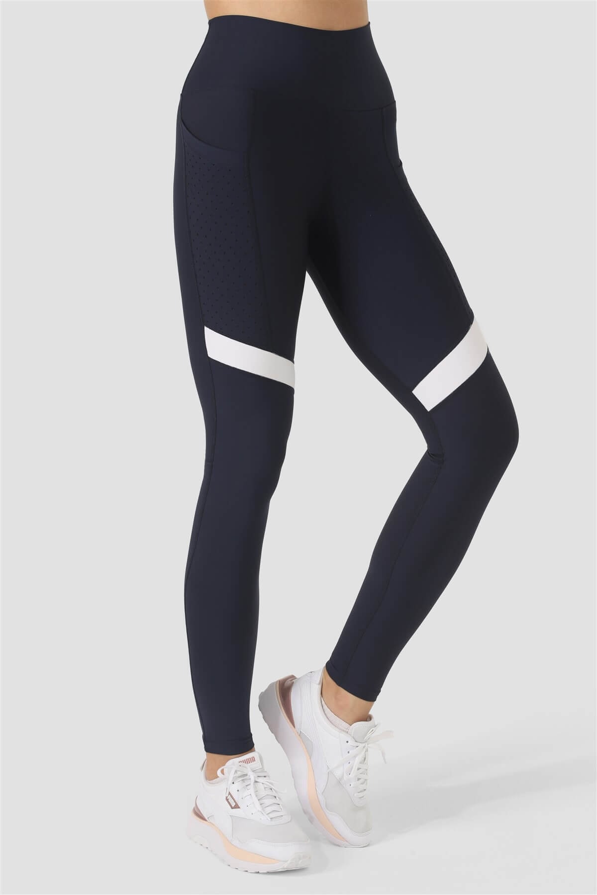 Superstacy Garnished Lazer Kesim Cepli Lacivert-beyaz Spor Tayt