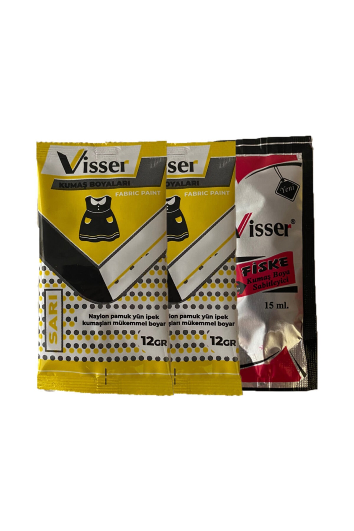 Göktürk Ticaret Paket* Visser Toz Kumaş Boyası 2 Ad Sarı 1 Ad Fiske 12gr Kot Pantolon Gömlek T-shirt Boyama