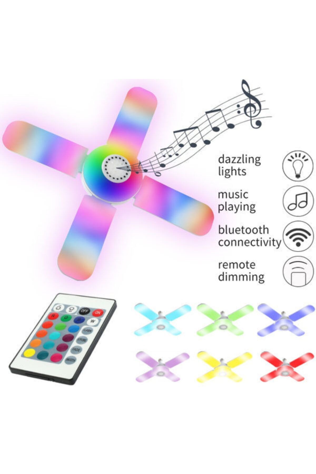 Gold orion Led Dört Yapraklı Bluetooth Müzik Lambası Renkli Akıllı Ses Katlanır Ampul Lamba+uzaktan Kumanda