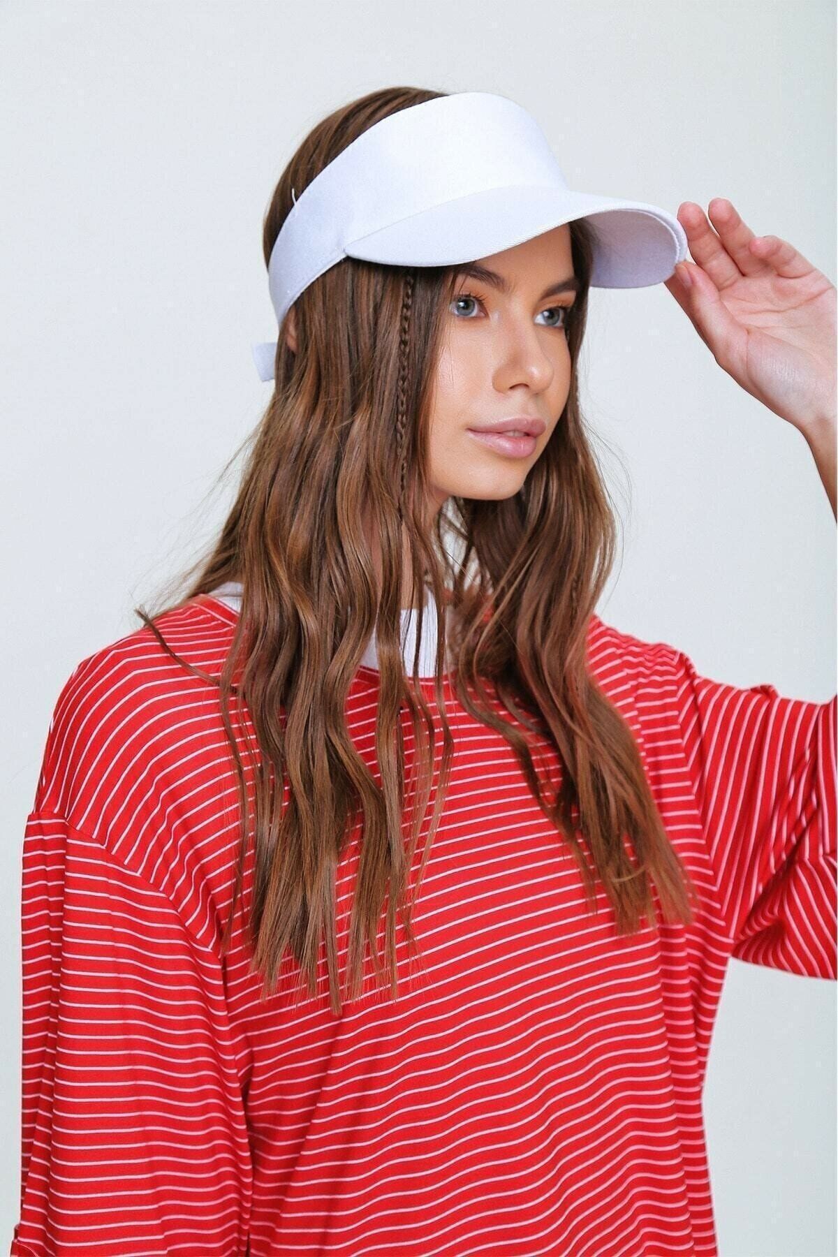 şapkadan Unisex Uv Koruyucu Vizör Kasket Siperlik Tenis Şapka Beyaz