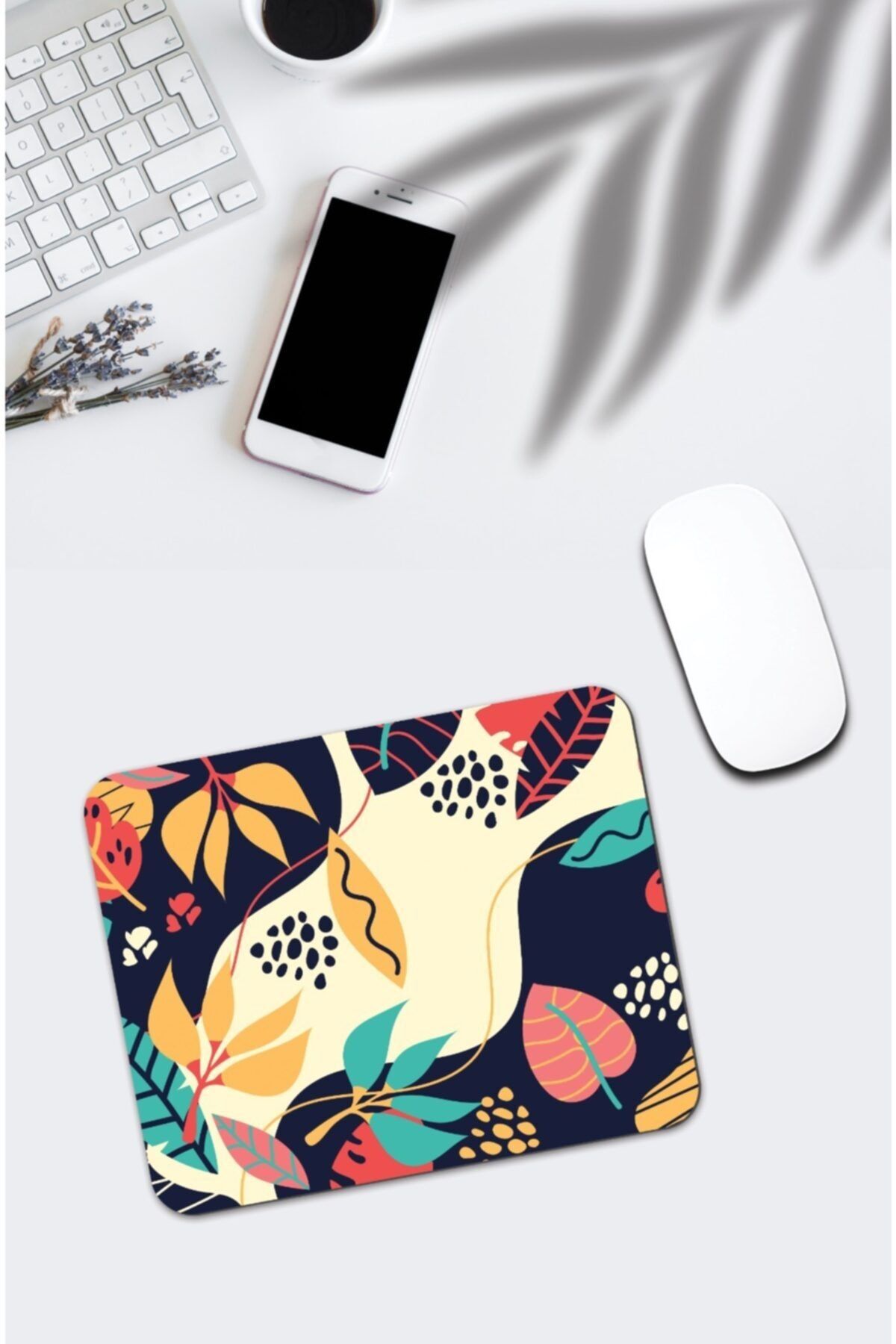 pixolog Renkli Tropik Yaprak Baskılı Kaymaz Tabanlı Mouse Pad 1700