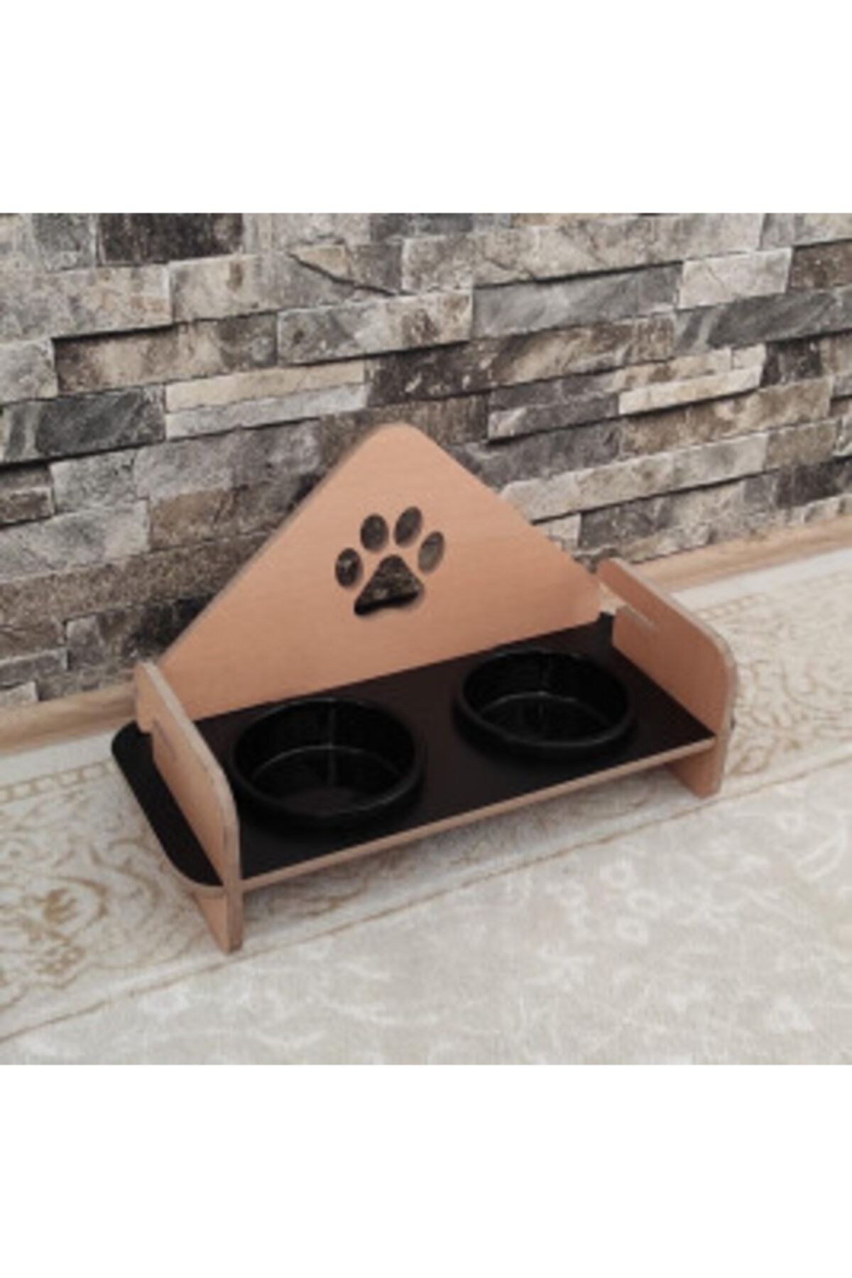 Black Pet Evcil Hayvan Ürünleri Ahşap Yükseklik Ayarlanabilir Mama Ve Sukabı 2 Li Seramik Kaseli Kedi Ve Minik Irk Köpek Siyah