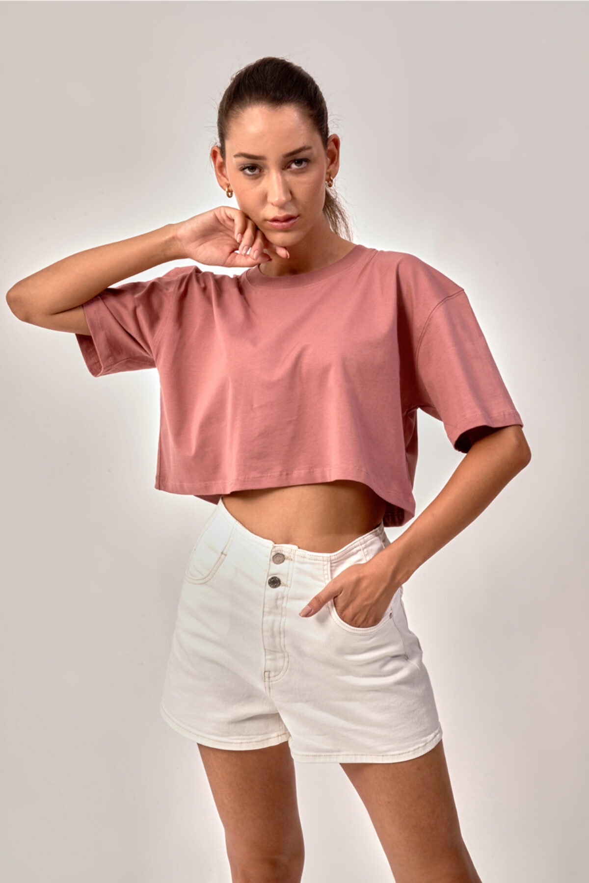 ByTümer Baskısız Rose Crop Kadın Tişört