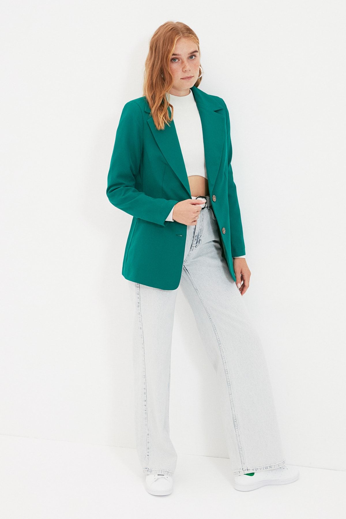 TRENDYOLMİLLA Yeşil Düğmeli Blazer Ceket TWOAW22CE0054
