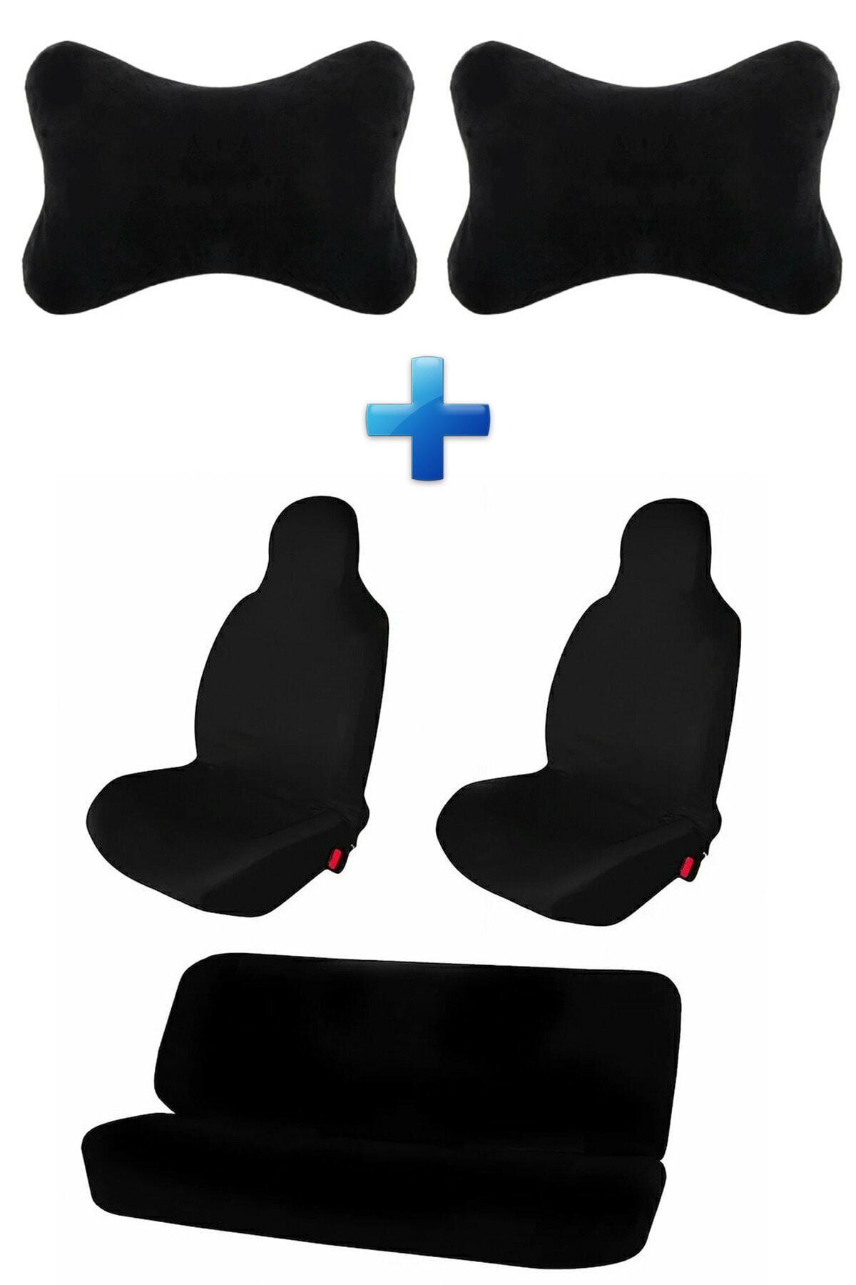 Mesear Renault Toros Hatchback Oto Koltuk Servis Kılıfı Atlet Kılıf Seti Logosuz Araba Siyah Yastık 2 Adet