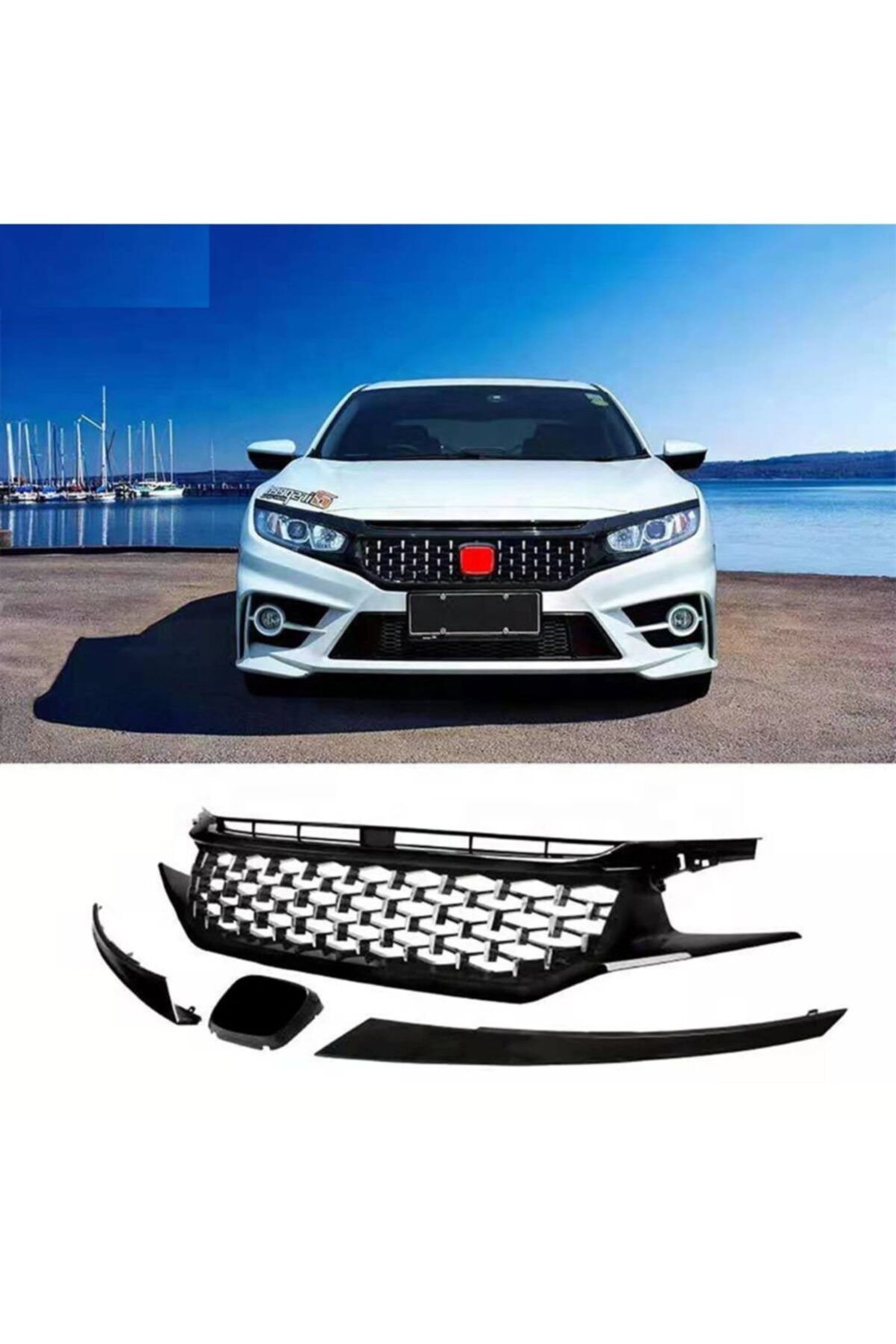 beyaztuning Honda Civic Fc5 Diamond Ön Panjur ve Far Kaşları Siyah 2015-2019