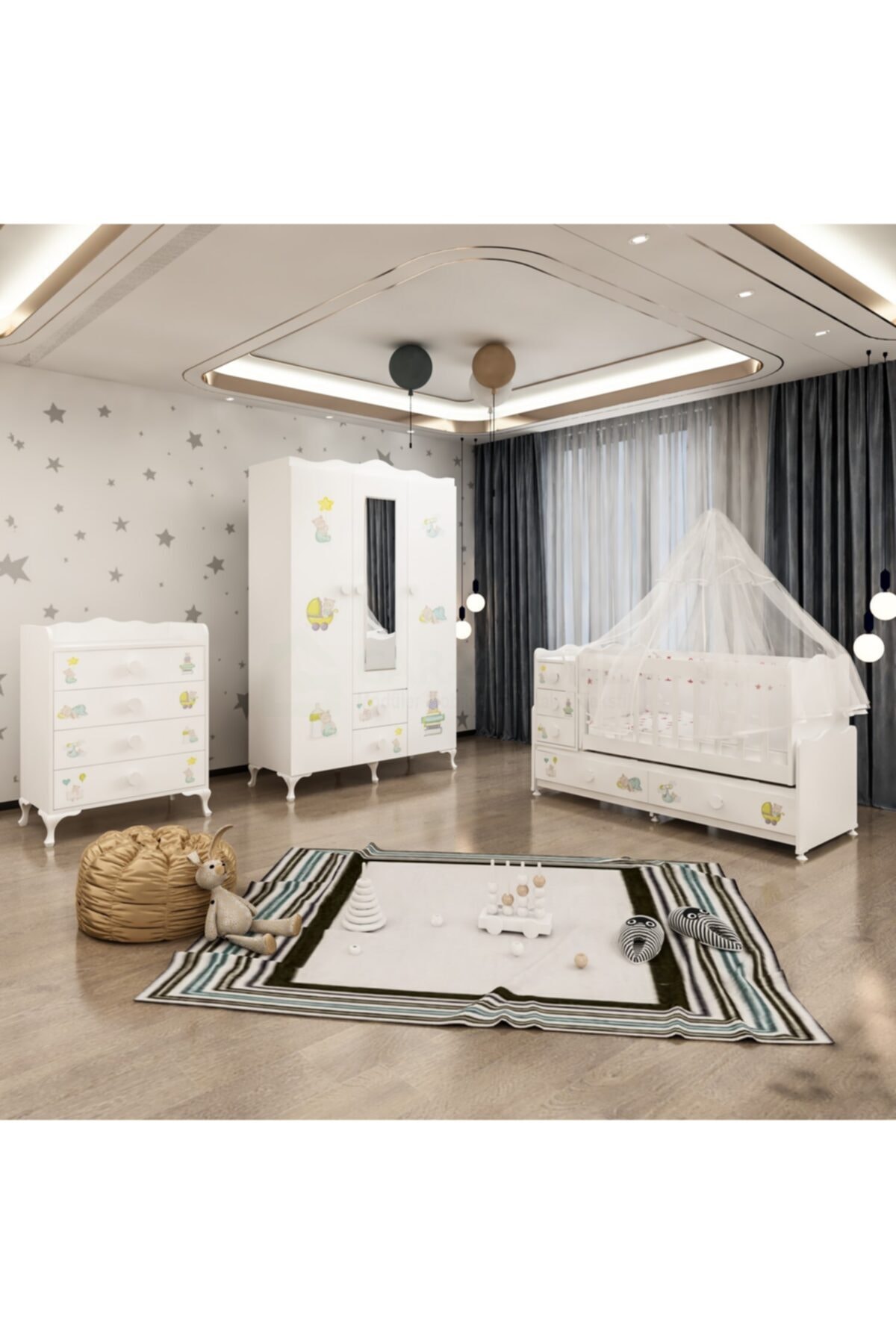 Garaj Home Melina Ayıcıklı Bebek Odası Takımı - Yatak Ve Uyku Seti Kombinli Uyku Seti Pembe