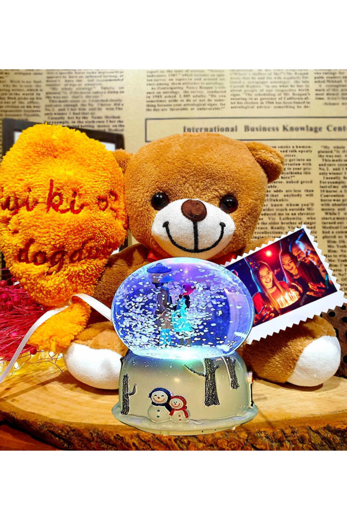 rk tasarım Doğum Günü Hediyesi Iyi Ki Doğdun Sevgilim Kar Küreli Peluş Ayıcık