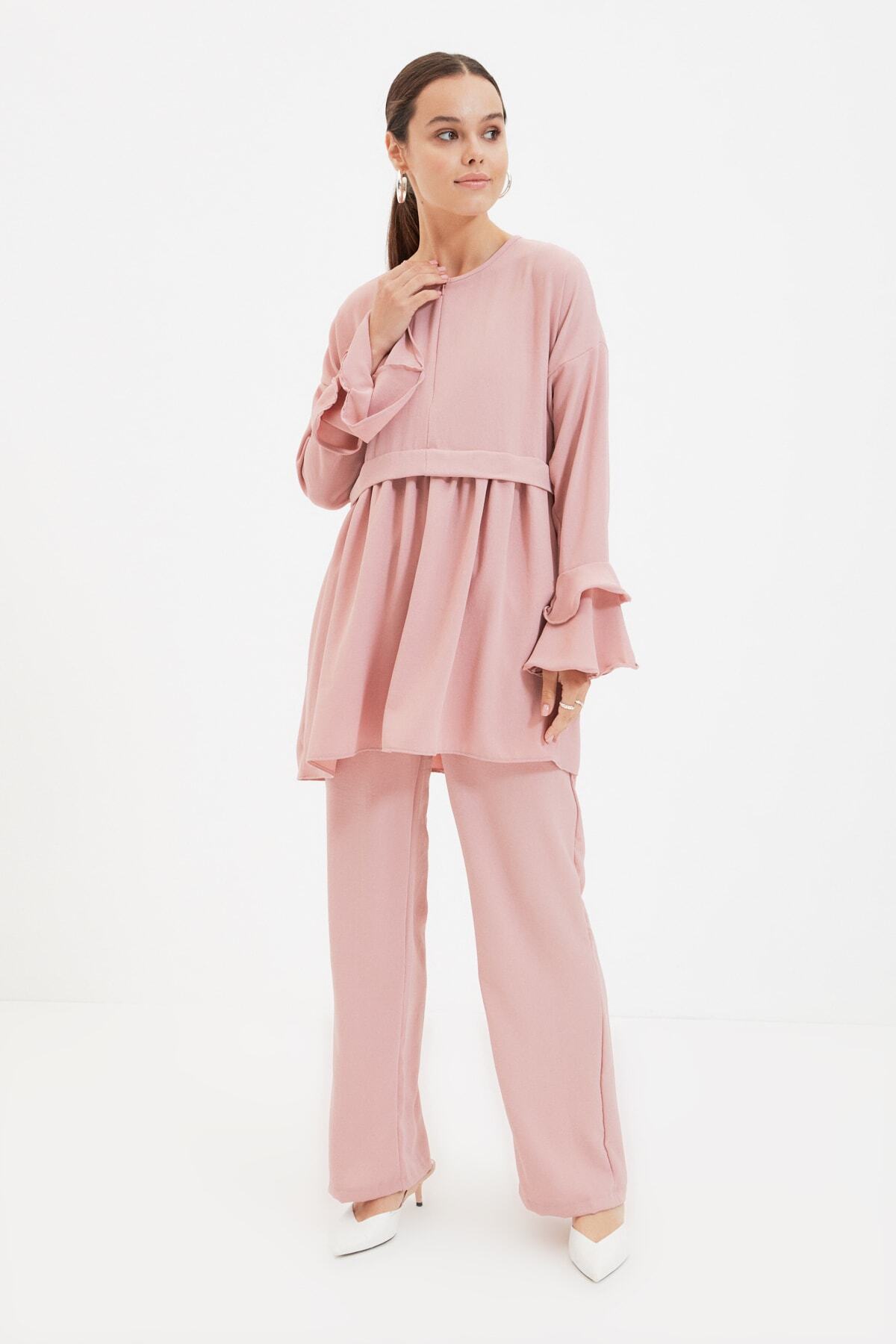 Trendyol Modest Gül Kurusu Bisiklet Yaka Alt-Üst Takım TCTAW22US0019