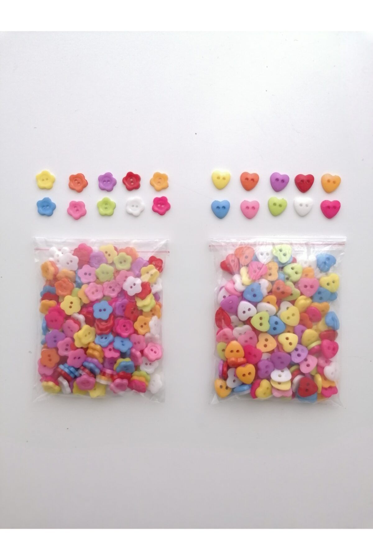 Sihirlihalka Amigurumi 100 Adet Kalp Ve 100 Adet Çiçek Düğme (10 Renk)