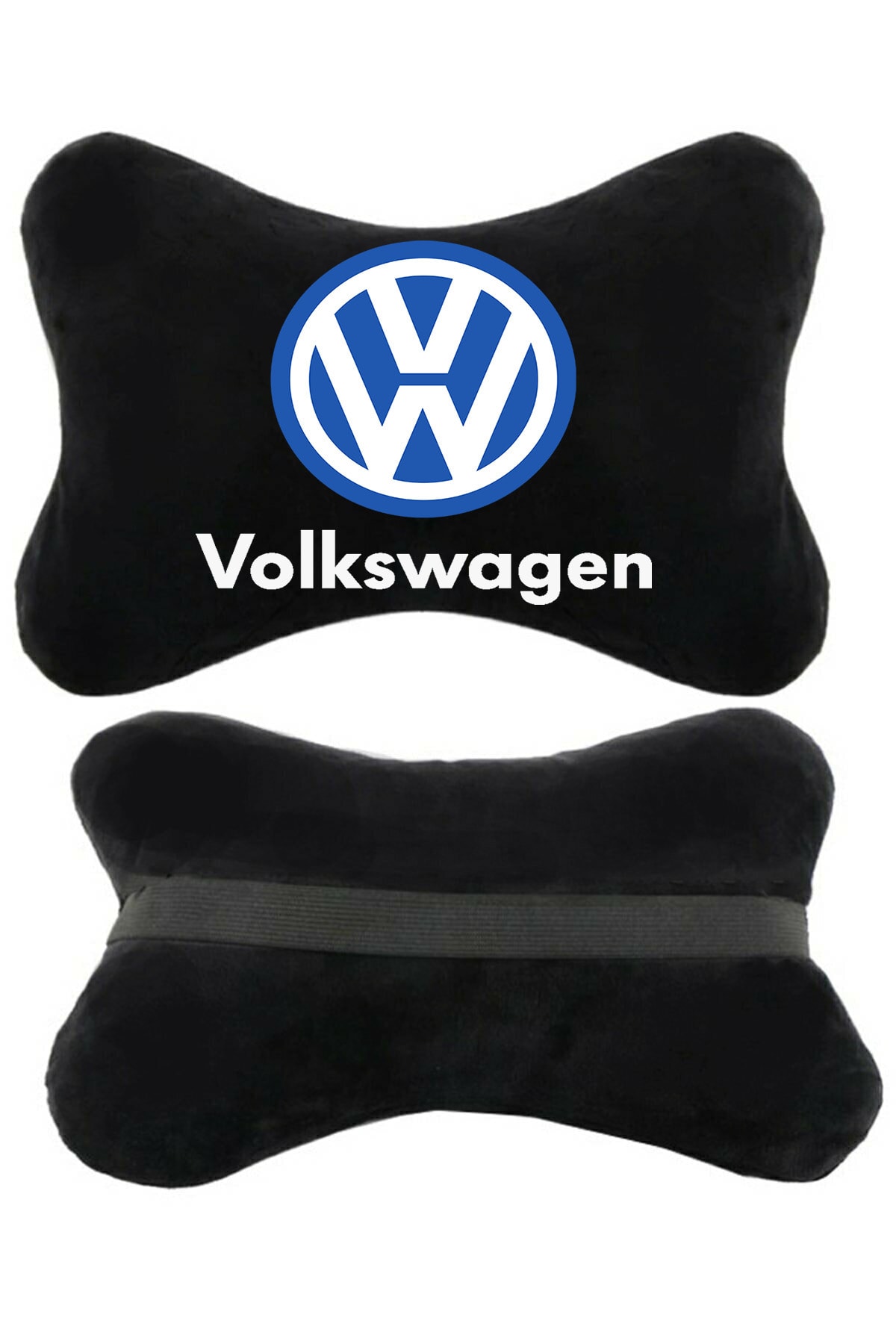 Mesear Volkswagen Tiguan Araba Ortopedik Seyahat Araç Boyun Yastığı Amblem Logo Baskılı Siyah 2li Yastık