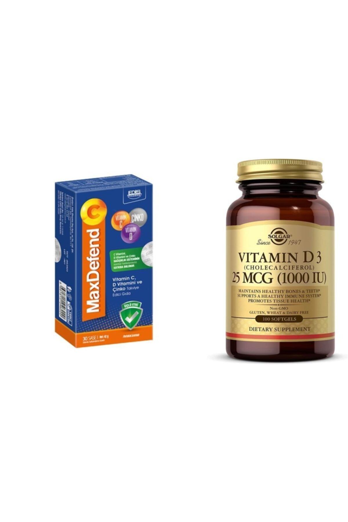 EDİS PHARMA Maxdefend C 30 Saşe + Solgar Vitamin D3 1000 Iu 100 Kapsül