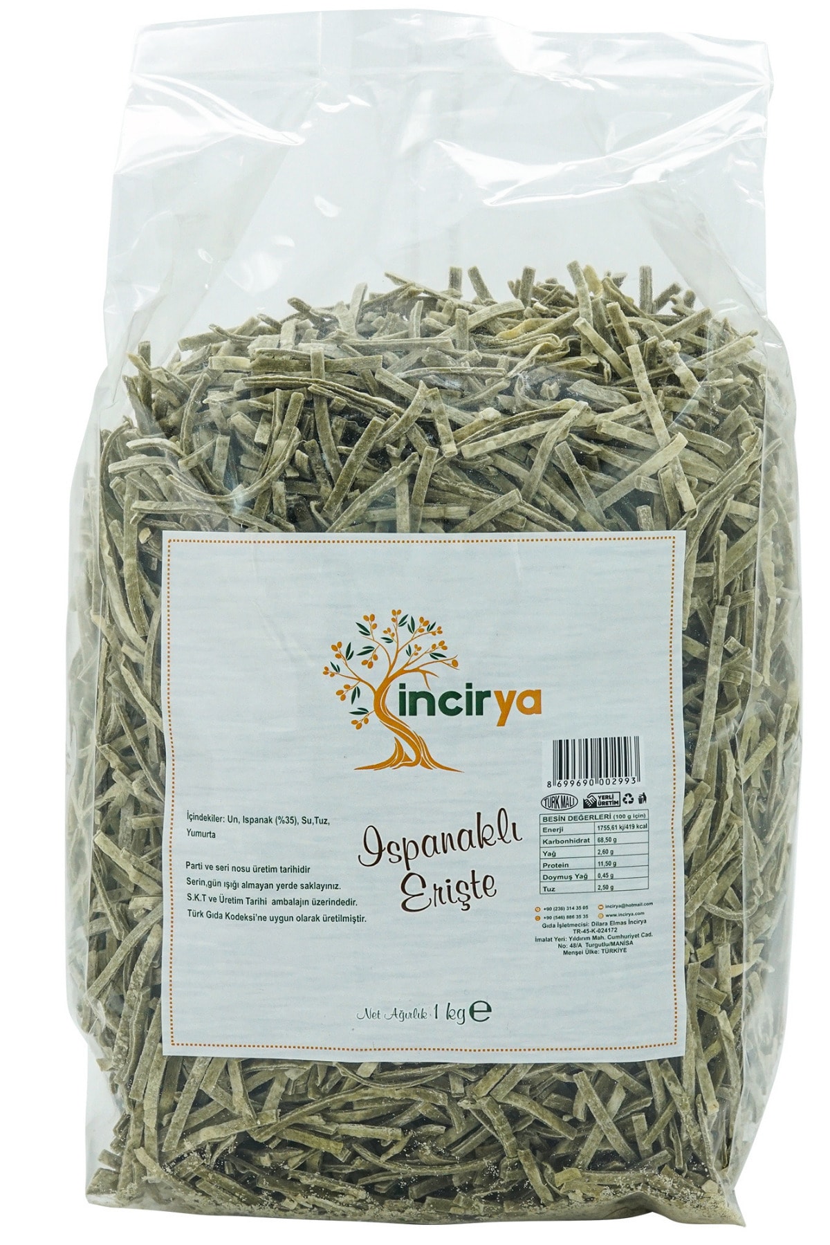 İNCİRYA El Yapımı Ispanaklı Erişte 1 Kg