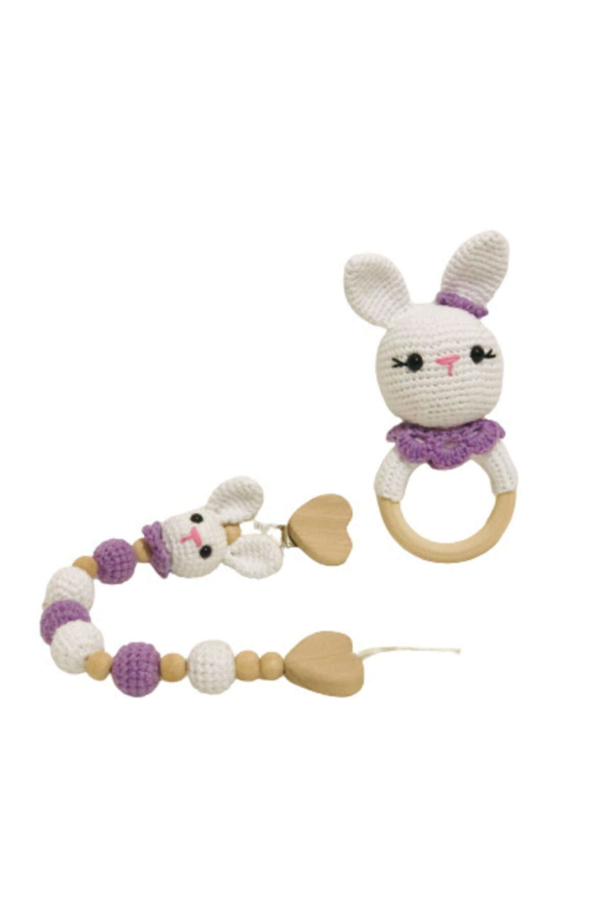 Aysun Yıldız Konbul Amigurumi Organik Örgü Oyuncak Emzik Zinciri Ve Çıngırak Ikili Set