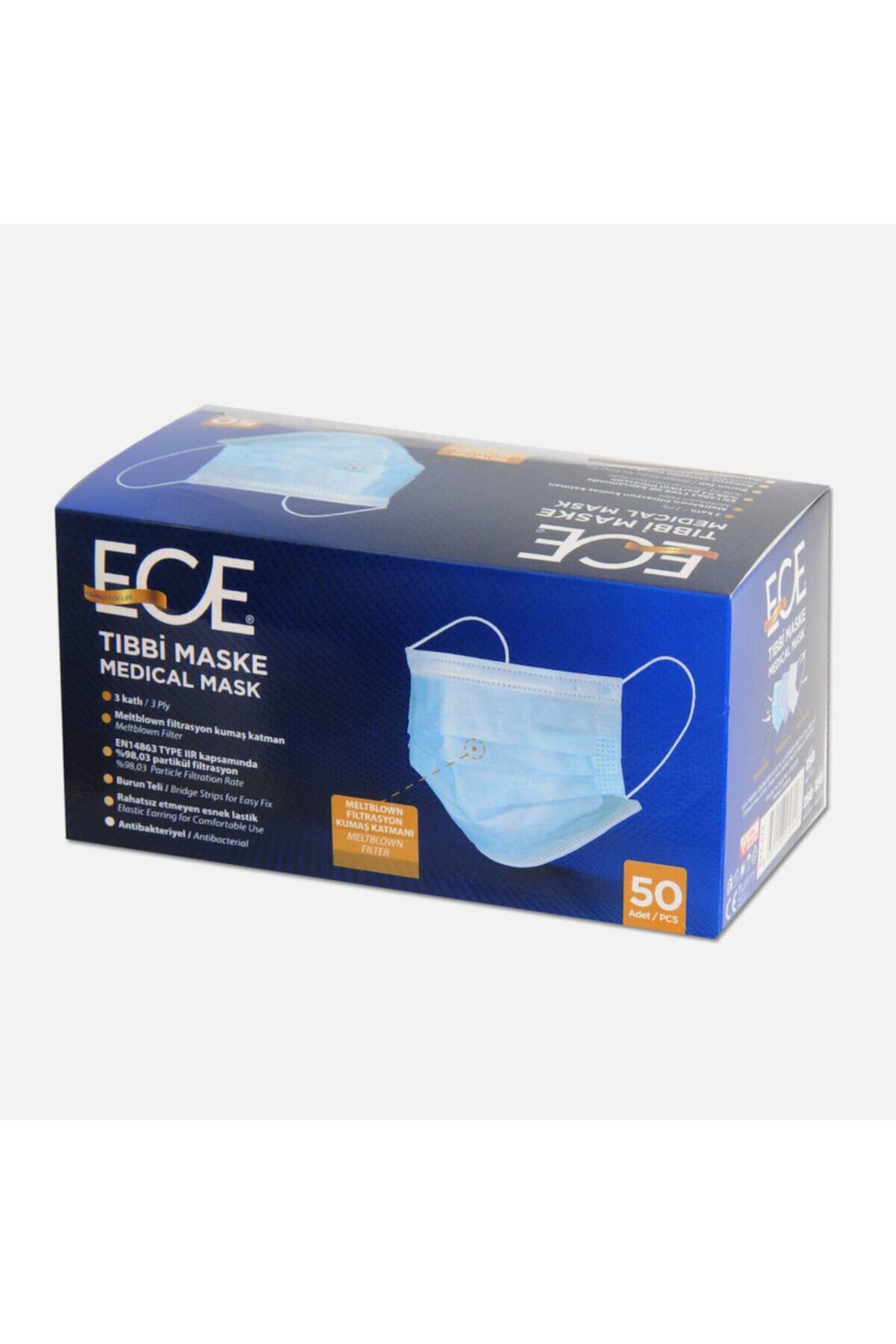 Ece Tek Kullanımlık Telli Meltblown Filtrasyon Kumaş Cerrahi Maske (50 Adet)