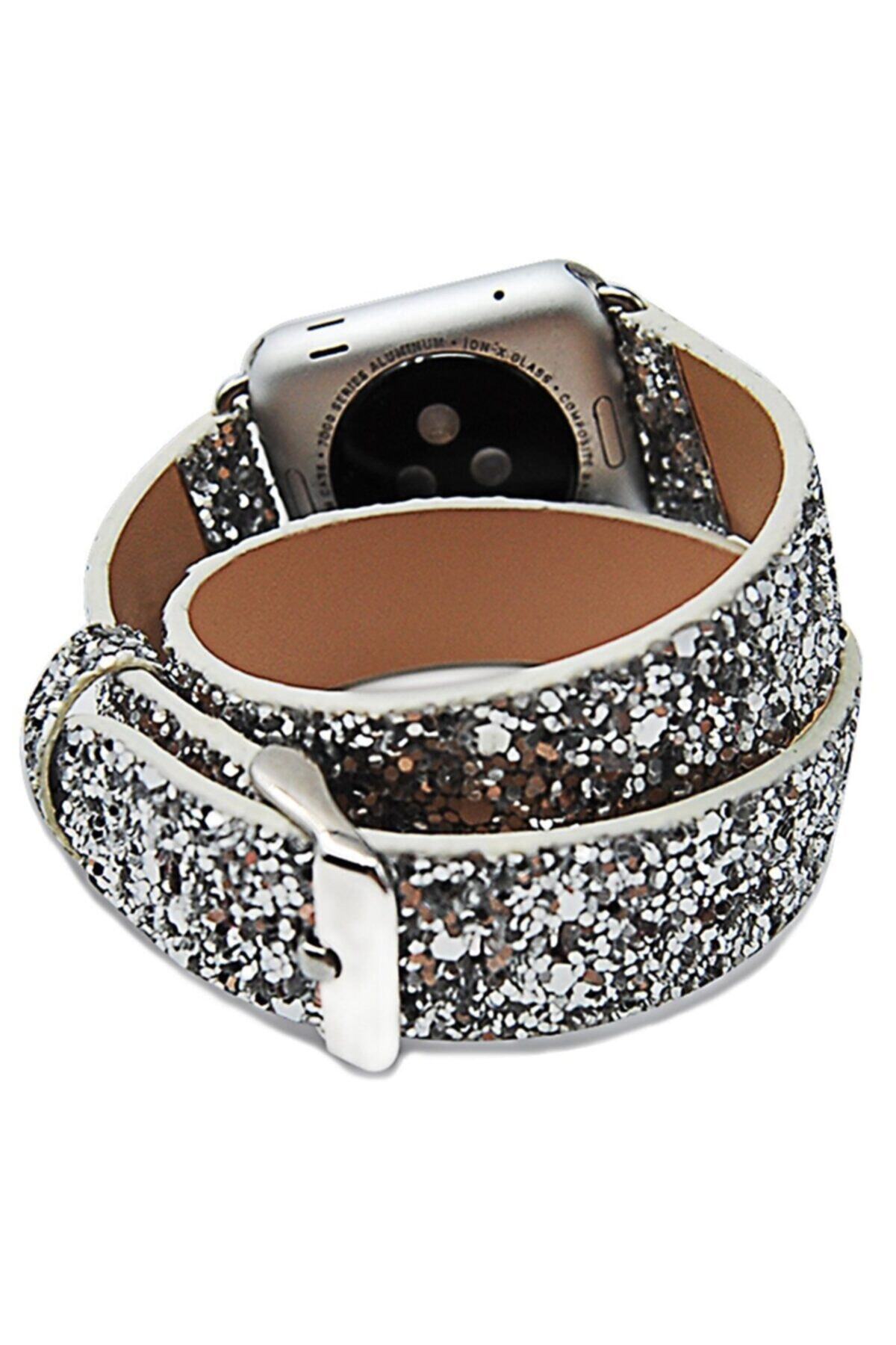 Ally Mobile Ally Iwatch Için 1,2,3,vers 42mm 4-44mm Çift Tur Deri Sim Işlemeli Kordon